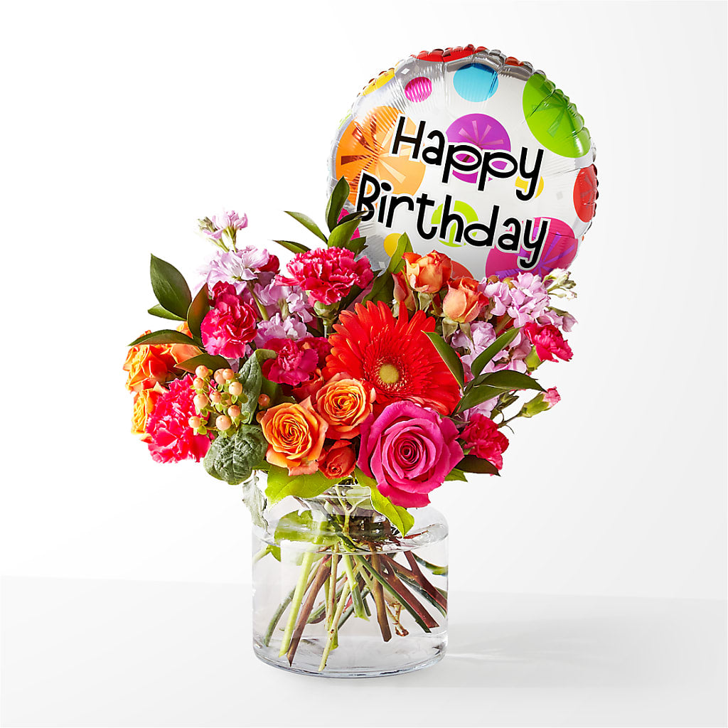 Fiesta Bouquet with Birthday Balloon – SCOTT'S FLOWERS, Amarillo TX
