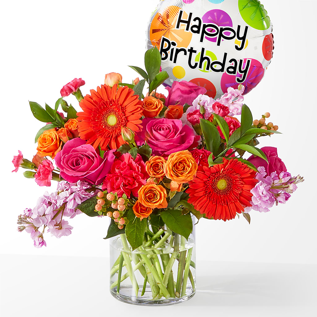 Fiesta Bouquet with Birthday Balloon – SCOTT'S FLOWERS, Amarillo TX
