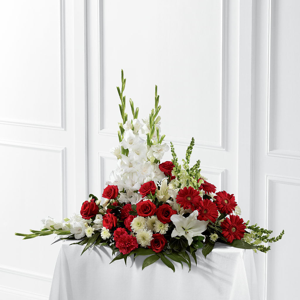 Crimson & White Arrangement – SCOTT'S FLOWERS, Amarillo TX