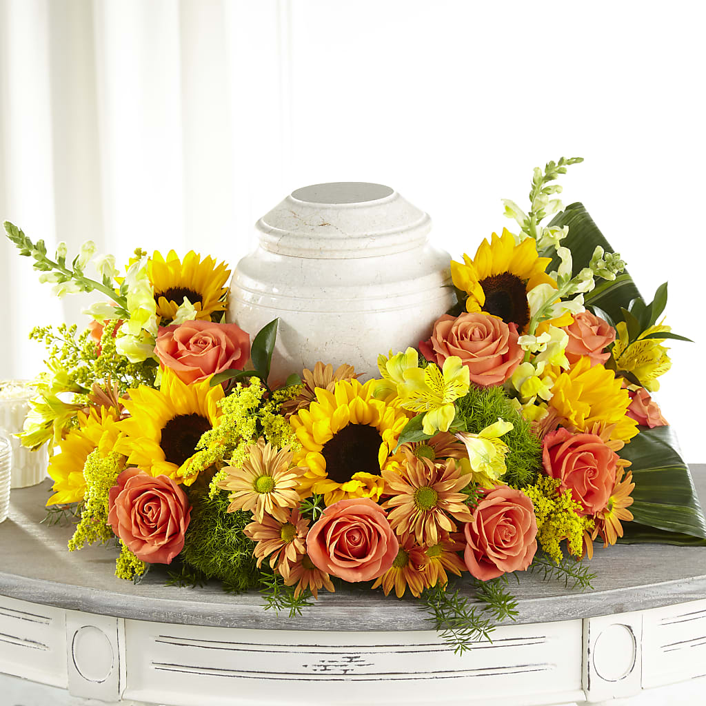 Faithful Sunflower Cremation Adornment – SCOTT'S FLOWERS, Amarillo TX