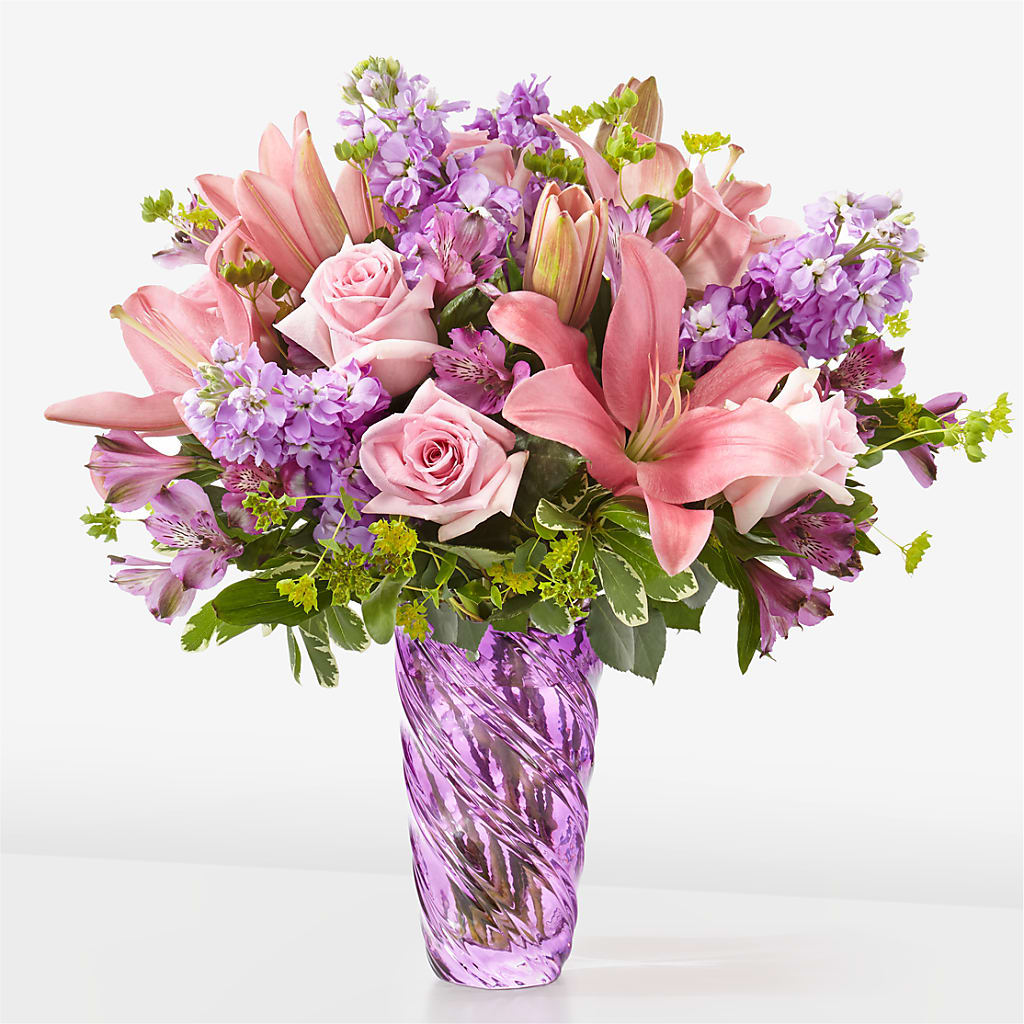 Precious Petals Bouquet with Luxe Swirl Vase – SCOTT'S FLOWERS, Amarillo TX