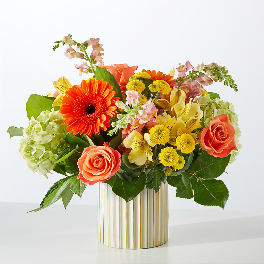 Autumn Sunshine Bouquet with Ivory Vase – SCOTT'S FLOWERS, Amarillo TX
